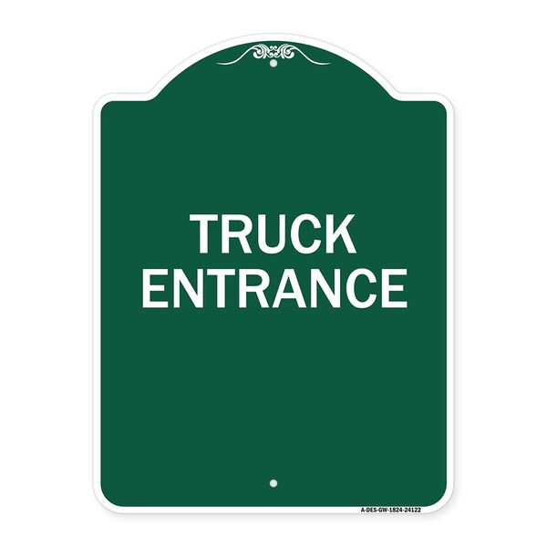 Designer Series Driveway Truck Entrance, Green & White Aluminum Sign, 18" x 24", GW-1824-24122
